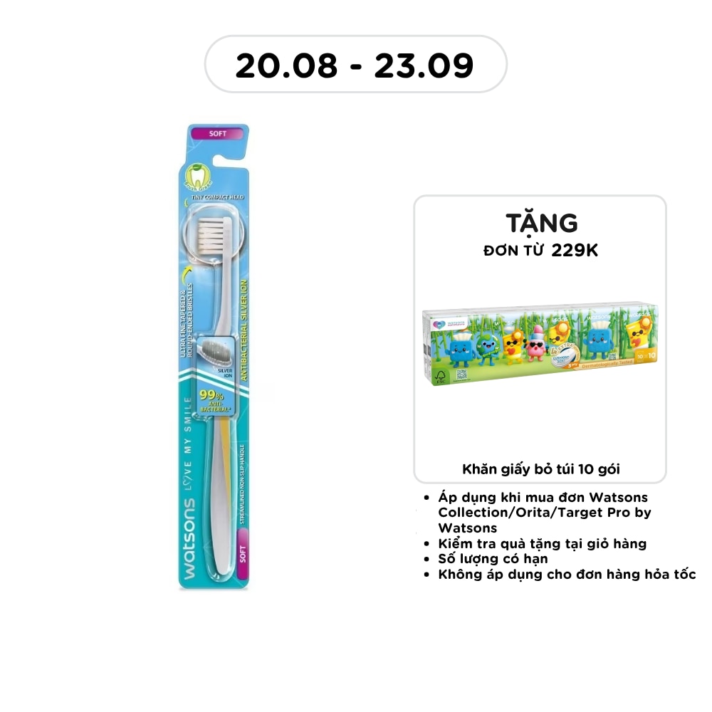 Bàn Chải Đánh Răng Watsons Antibacterial Silver Ion Toothbrush (Soft) 1s image