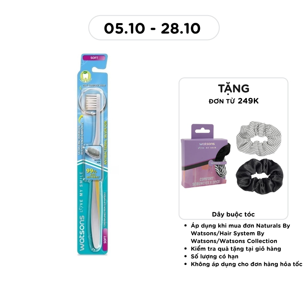 Bàn Chải Đánh Răng Watsons Antibacterial Silver Ion Toothbrush (Soft) 1s image