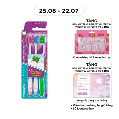 WATSONS - Bàn Chải Đánh Răng Watsons Triple Action Toothbrush (Soft) 3s
