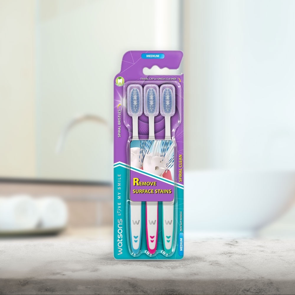 Bàn Chải Đánh Răng Watsons Spiral Clean Toothbrush (Medium) 3s