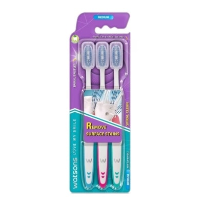 WATSONS Bàn Chải Đánh Răng Watsons Spiral Clean Toothbrush (Medium) 3s