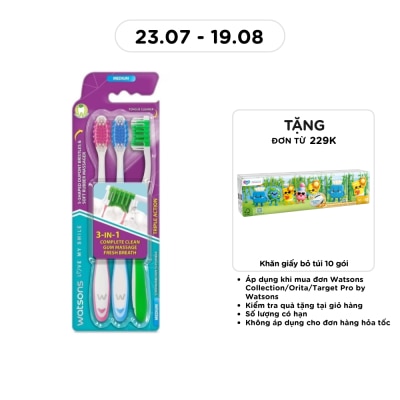 WATSONS - Bàn Chải Đánh Răng Watsons Triple Action Toothbrush (Medium) 3s image