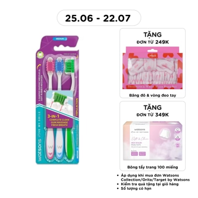 WATSONS - Bàn Chải Đánh Răng Watsons Triple Action Toothbrush (Medium) 3s