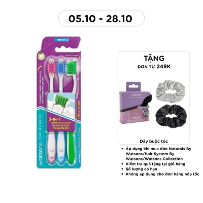 WATSONS Bàn Chải Đánh Răng Watsons Triple Action Toothbrush (Medium) 3s image