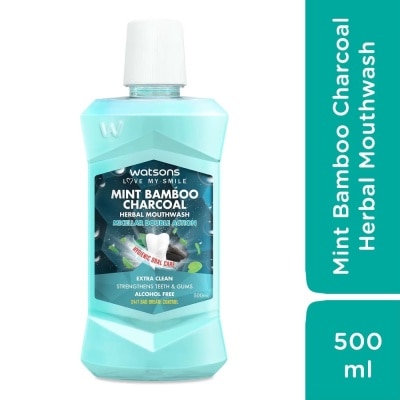 WATSONS - Nước Súc Miệng Watsons Mint Bamboo Charcoal Herbal Mouthwash 500ml