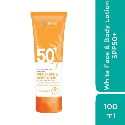 WATSONS Love My Skin Very High Protection Sunscreen White Face Body Lotion SPF50+ PA++++ 100ml