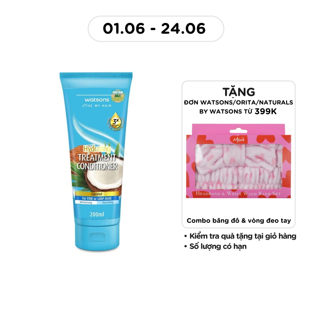 Dầu Xả Watsons Giúp Dưỡng Ẩm Tóc Hương Dừa 200ml