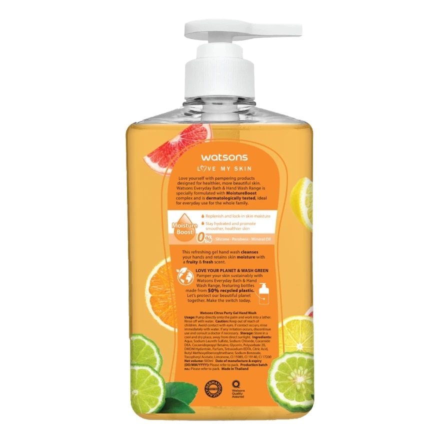 Gel Rửa Tay Watsons Love My Skin Citrus Party Gel Hand Wash 500ml