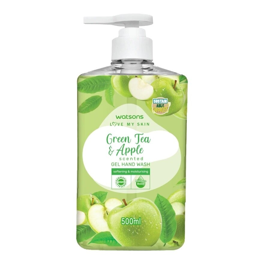 Gel Rửa Tay Watsons Love My Skin Green Tea Apple Scented Gel Hand Wash 500ml