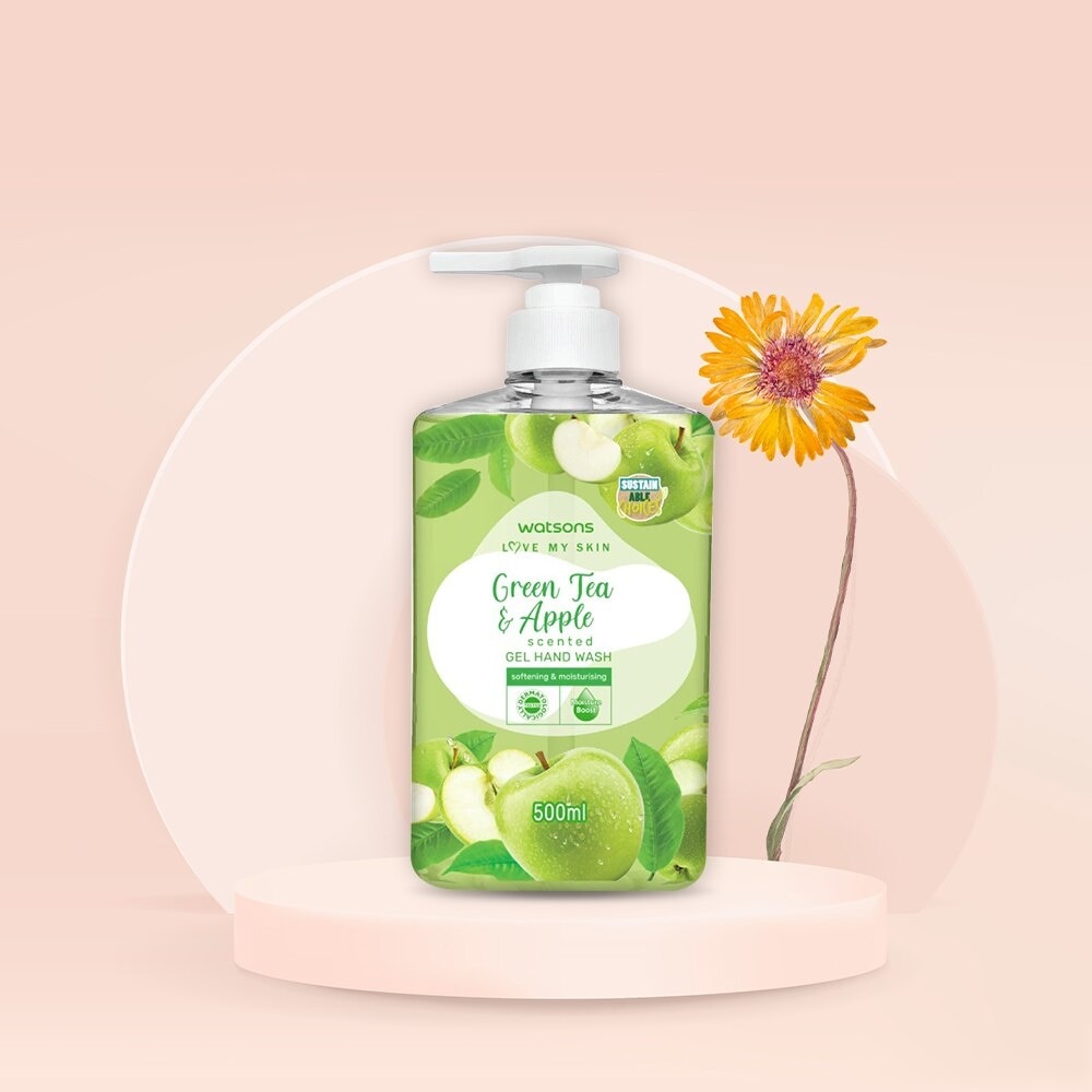 Gel Rửa Tay Watsons Love My Skin Green Tea Apple Scented Gel Hand Wash 500ml