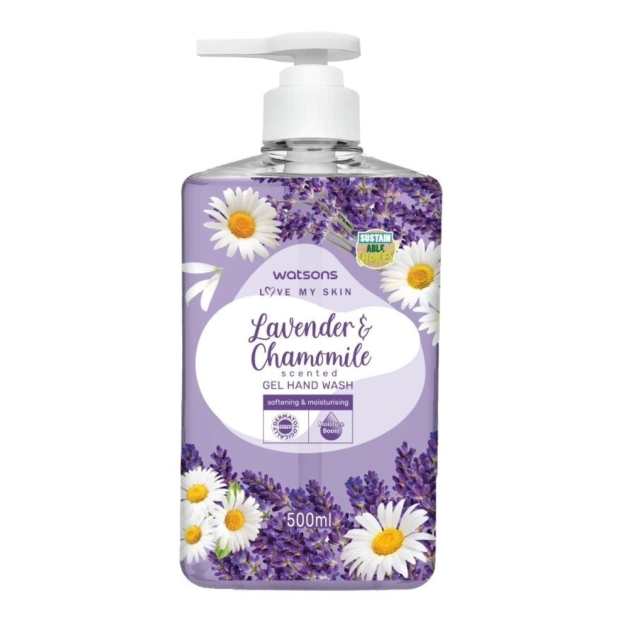 Gel Rửa Tay Watsons Love My Skin Lavender Chamomile Scented Gel Hand Wash 500ml