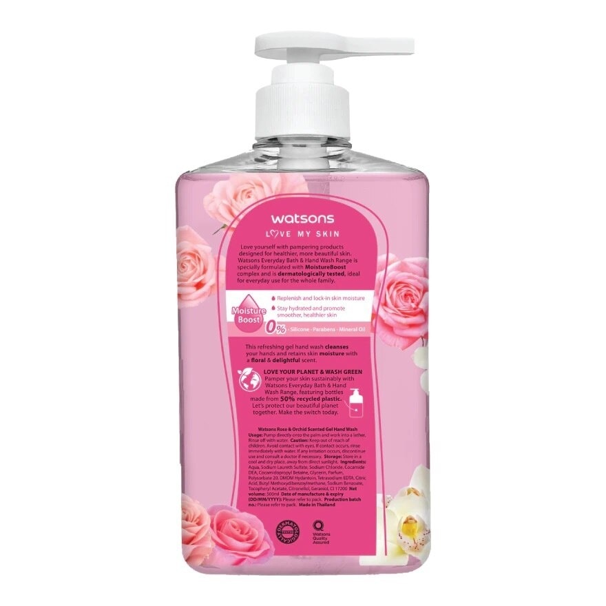 Gel Rửa Tay Watsons Love My Skin Rose Orchid Scented Gel Hand Wash 500ml