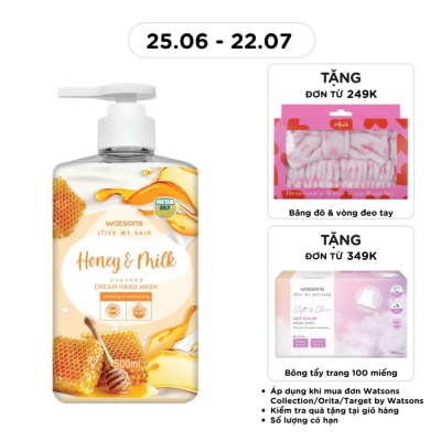 WATSONS - Kem Rửa Tay Watsons Love My Skin Honey Milk Scented Cream Hand Wash 500ml