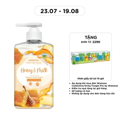 WATSONS - Kem Rửa Tay Watsons Love My Skin Honey Milk Scented Cream Hand Wash 500ml image