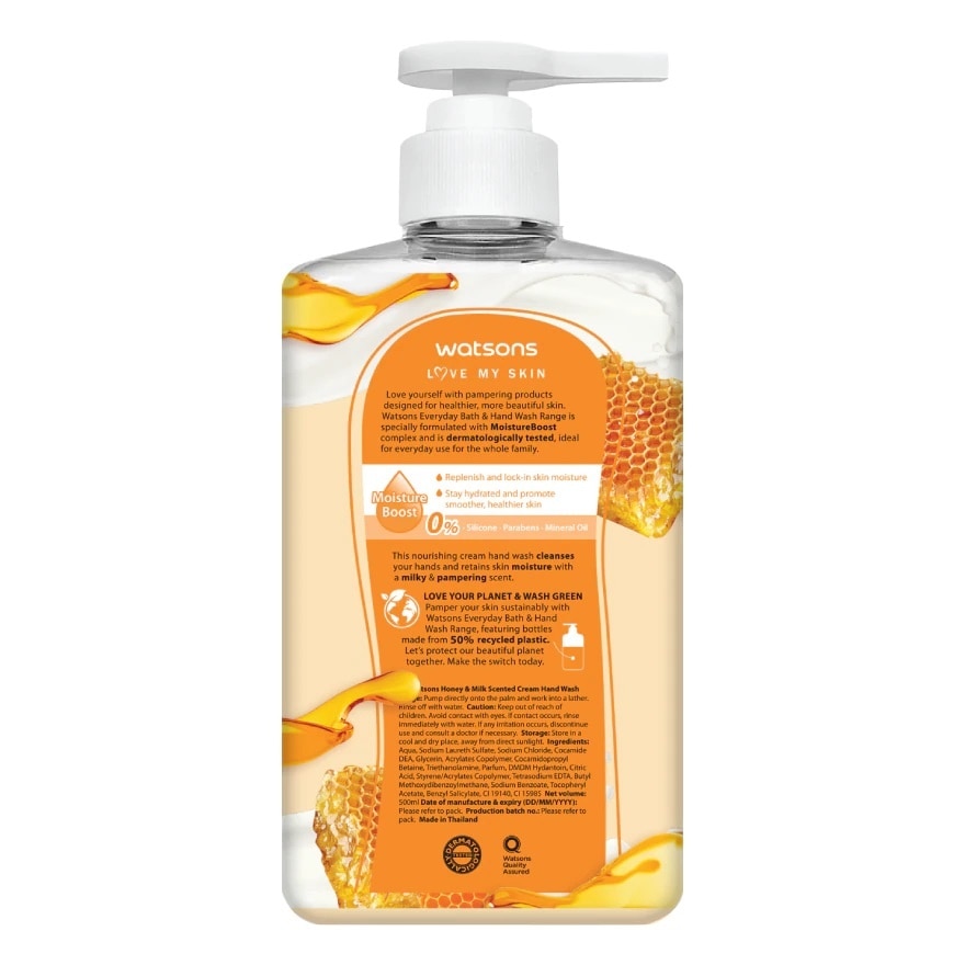 Kem Rửa Tay Watsons Love My Skin Honey Milk Scented Cream Hand Wash 500ml