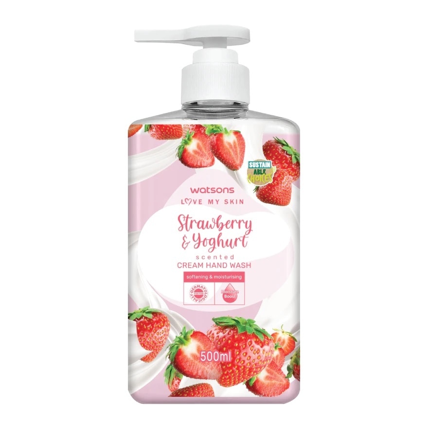 Kem Rửa Tay Watsons Love My Skin Strawberry Yoghurt Scented Cream Hand Wash 500ml