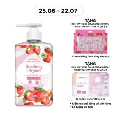 WATSONS - Kem Rửa Tay Watsons Love My Skin Strawberry Yoghurt Scented Cream Hand Wash 500ml