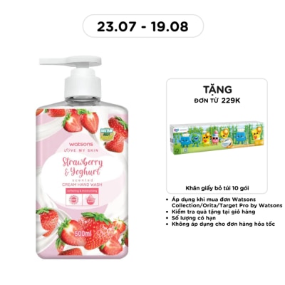 WATSONS - Kem Rửa Tay Watsons Love My Skin Strawberry Yoghurt Scented Cream Hand Wash 500ml image
