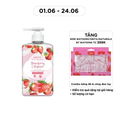 WATSONS - Kem Rửa Tay Watsons Love My Skin Strawberry Yoghurt Scented Cream Hand Wash 500ml