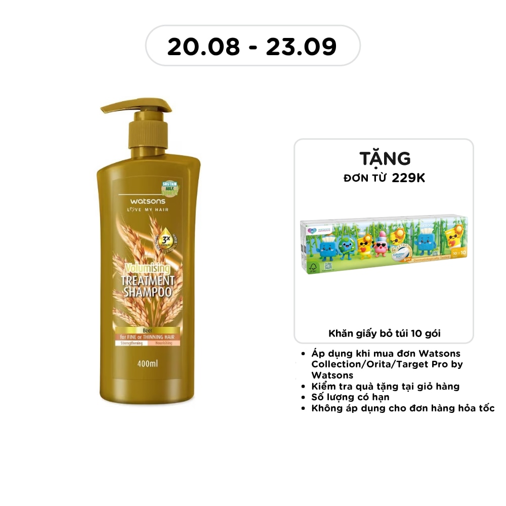 Dầu Gội Watsons Treatment Shampoo Beer For Fine Or Thinning Hair 400ml image