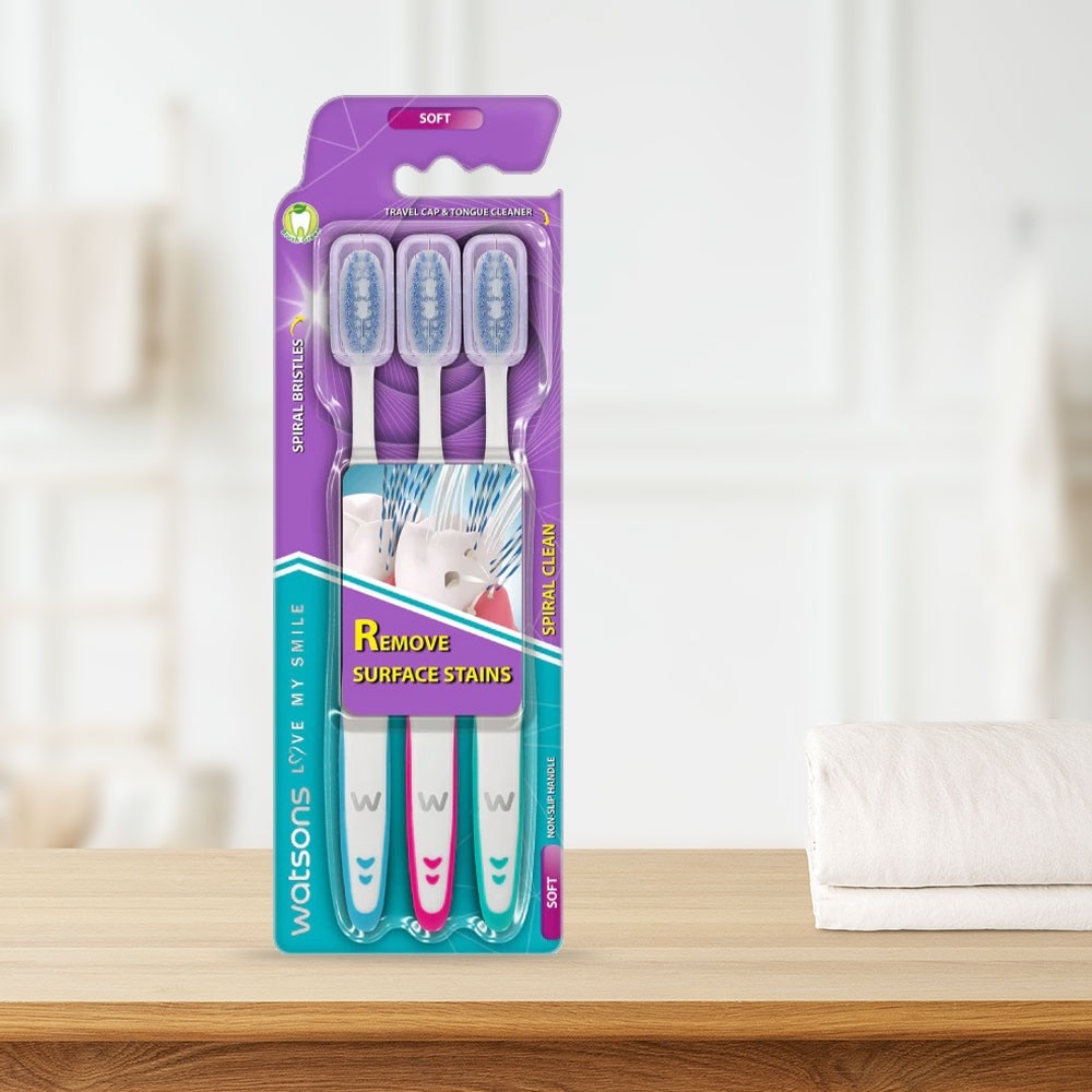 Bàn Chải Đánh Răng Watsons Spiral Clean Toothbrush (Soft)3 cây