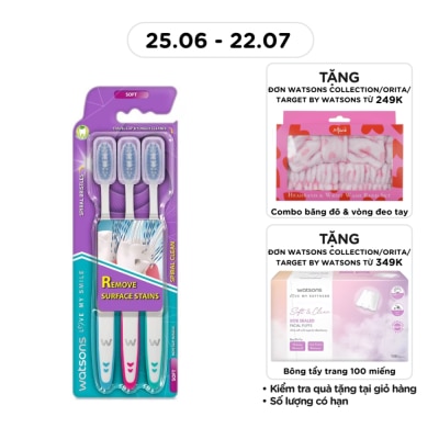 WATSONS - Bàn Chải Đánh Răng Watsons Spiral Clean Toothbrush (Soft)3 cây