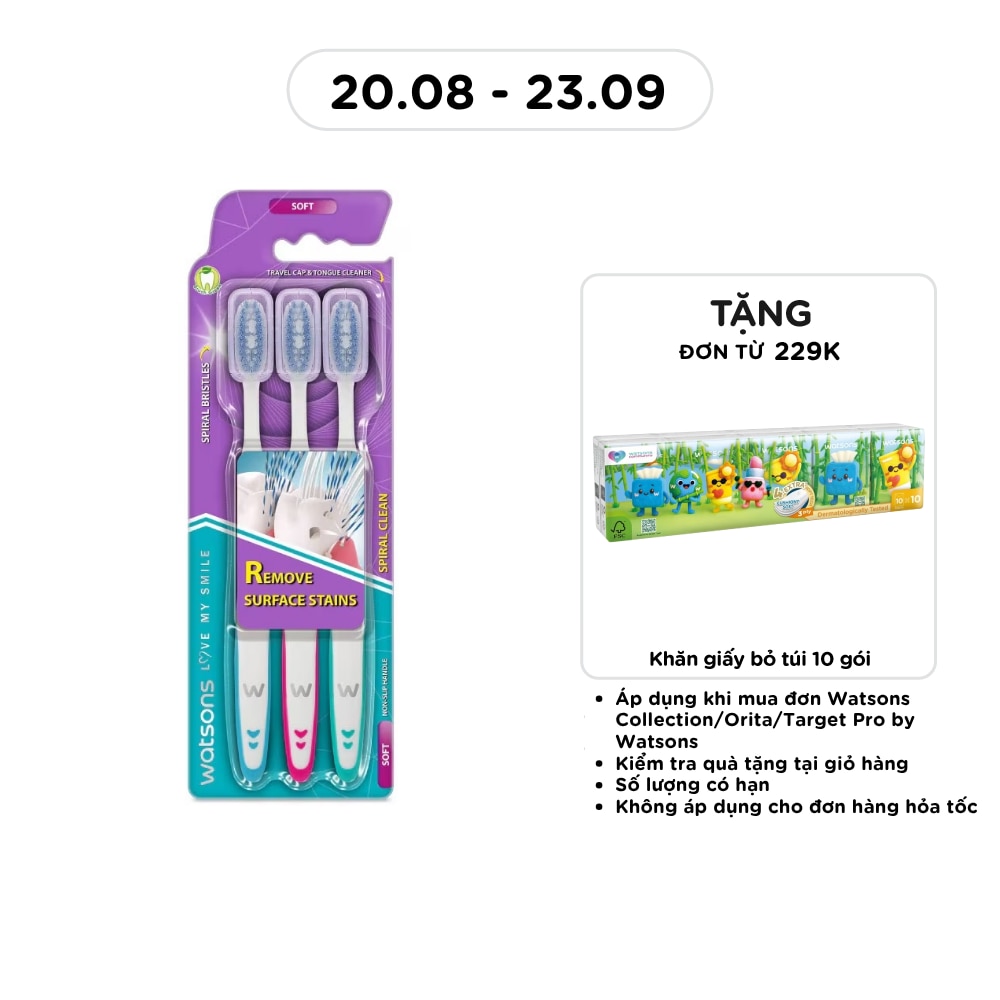 Bàn Chải Đánh Răng Watsons Spiral Clean Toothbrush (Soft)3 cây image