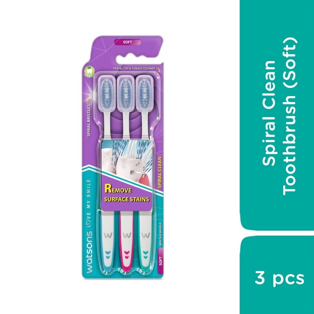 Bàn Chải Đánh Răng Watsons Spiral Clean Toothbrush (Soft)3 cây
