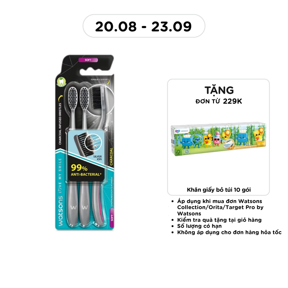 Bàn Chải Đánh Răng Watsons Charcoal Toothbrush (Soft) 3 cây image