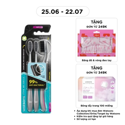 WATSONS - Bàn Chải Đánh Răng Watsons Charcoal Toothbrush (Soft) 3 cây