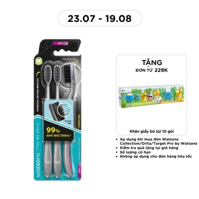 WATSONS - Bàn Chải Đánh Răng Watsons Charcoal Toothbrush (Soft) 3 cây image