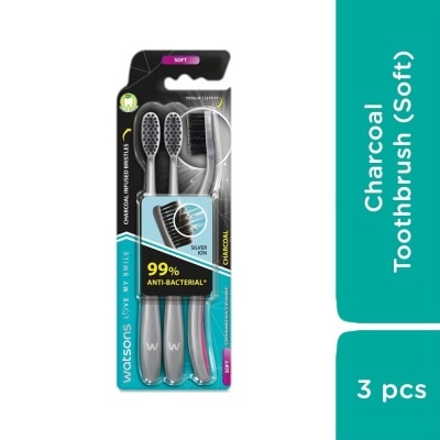 WATSONS Bàn Chải Đánh Răng Watsons Charcoal Toothbrush (Soft) 3 cây