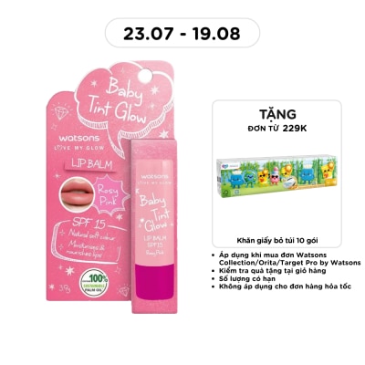 WATSONS - Son Dưỡng Có Màu Watsons Baby Tint Glow Rosy Pink SPF15 3.9g image
