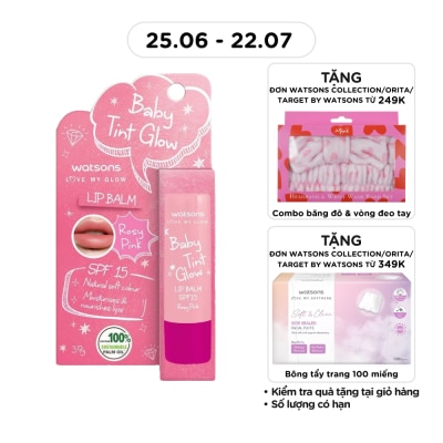 WATSONS - Son Dưỡng Có Màu Watsons Baby Tint Glow Rosy Pink SPF15 3.9g