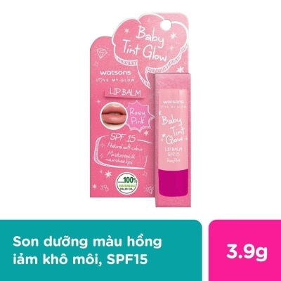 WATSONS Son Dưỡng Có Màu Watsons Baby Tint Glow Rosy Pink SPF15 3.9g