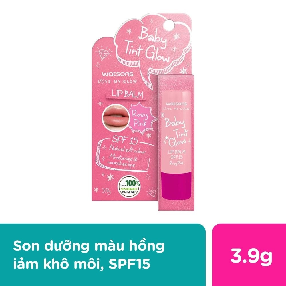 Son Dưỡng Có Màu Watsons Baby Tint Glow Rosy Pink SPF15 3.9g