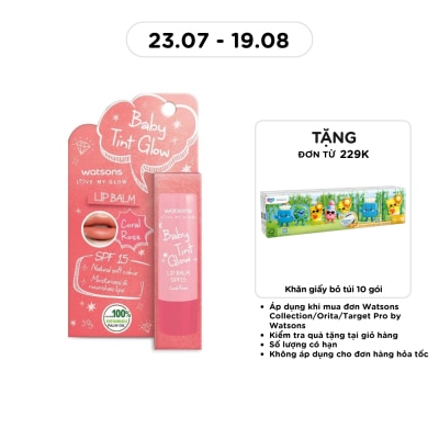 WATSONS - Son Dưỡng Có Màu Watsons Baby Tint Glow Coral Rose SPF15 3.9g image