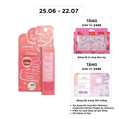 WATSONS - Baby Tint Glow Lip Balm Coral Rose SPF15 3.9g
