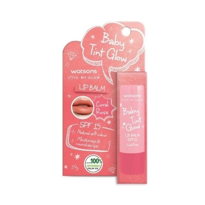 WATSONS Baby Tint Glow Lip Balm Coral Rose SPF15 3.9g