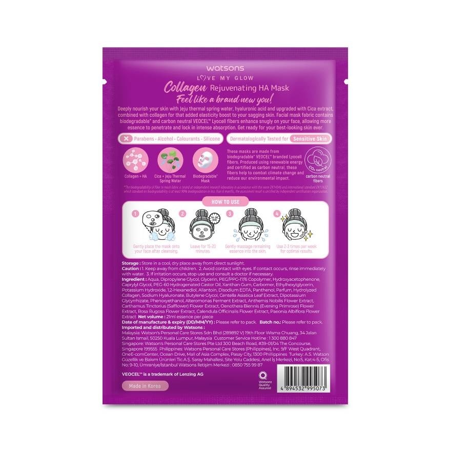 Mặt Nạ Watsons Love My Glow Collagen Rejuvenating HA Mask 21ml