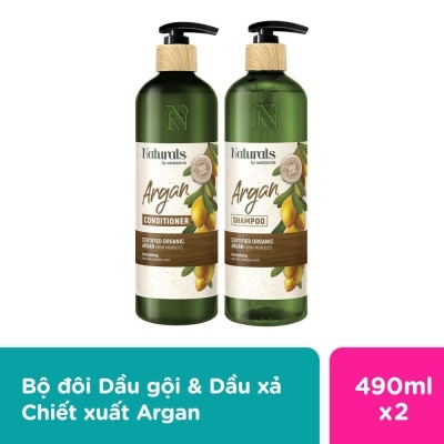 NATURALS BY WATSONS Bộ Đôi Dầu Gội & Dầu Xả Giúp Tóc Mềm Mượt Chiết Xuất Argan Naturals By Watsons 490ml