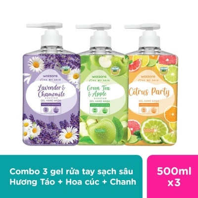 WATSONS Combo 3 Gel Rửa Tay Sạch Sâu Táo + Hoa Cúc + Chanh Watsons Love My Skin 500ml