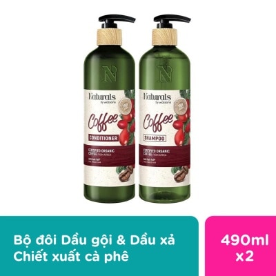 NATURALS BY WATSONS Bộ Đôi Dầu Gội & Dầu Xả Giúp Tóc Mềm Mượt Chiết Xuất Cà Phê Naturals By Watsons 490ml