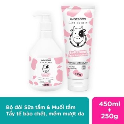 WATSONS Bộ Đôi Sữa Tắm & Muối Tắm Tẩy Tế Bào Chết Hỗ Trợ Mềm Mượt Da Watsons Love My Skin