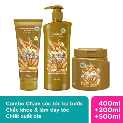 WATSONS Combo Chăm Sóc Tóc Ba Bước Chiết Xuất Bia Tăng Độ Chắc Khỏe Và Dày Tóc Watsons Treatment
