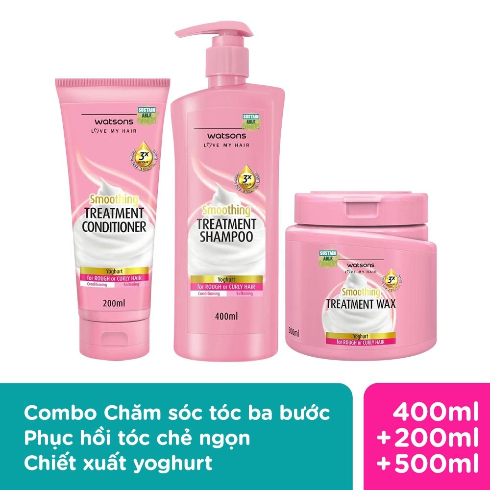 Combo Chăm Sóc Tóc Ba Bước Chiết Xuất Yoghurt Phục Hồi Tóc Chẻ Ngọn Watsons Treatment