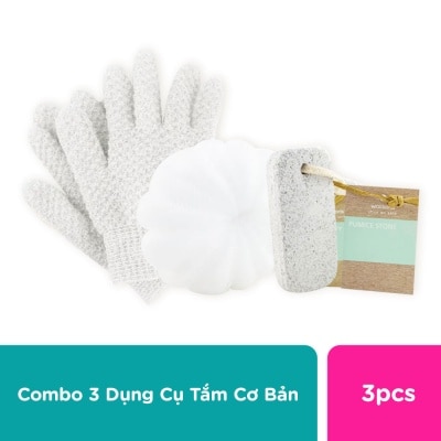 WATSONS Combo 3pcs Basic Bath Tool (Gloves+Bath Mesh Sponges+Pumice Stone)