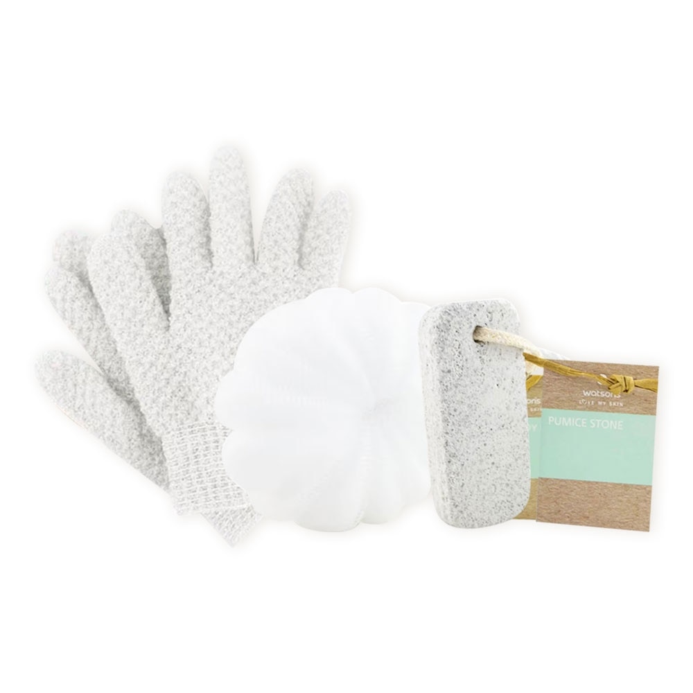 Combo 3pcs Basic Bath Tool (Gloves+Bath Mesh Sponges+Pumice Stone)