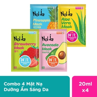 NOLJA Combo 4 pcs Mask Hydration & Brightening (Strawberry + Avocado + Pineapple + Aloe)