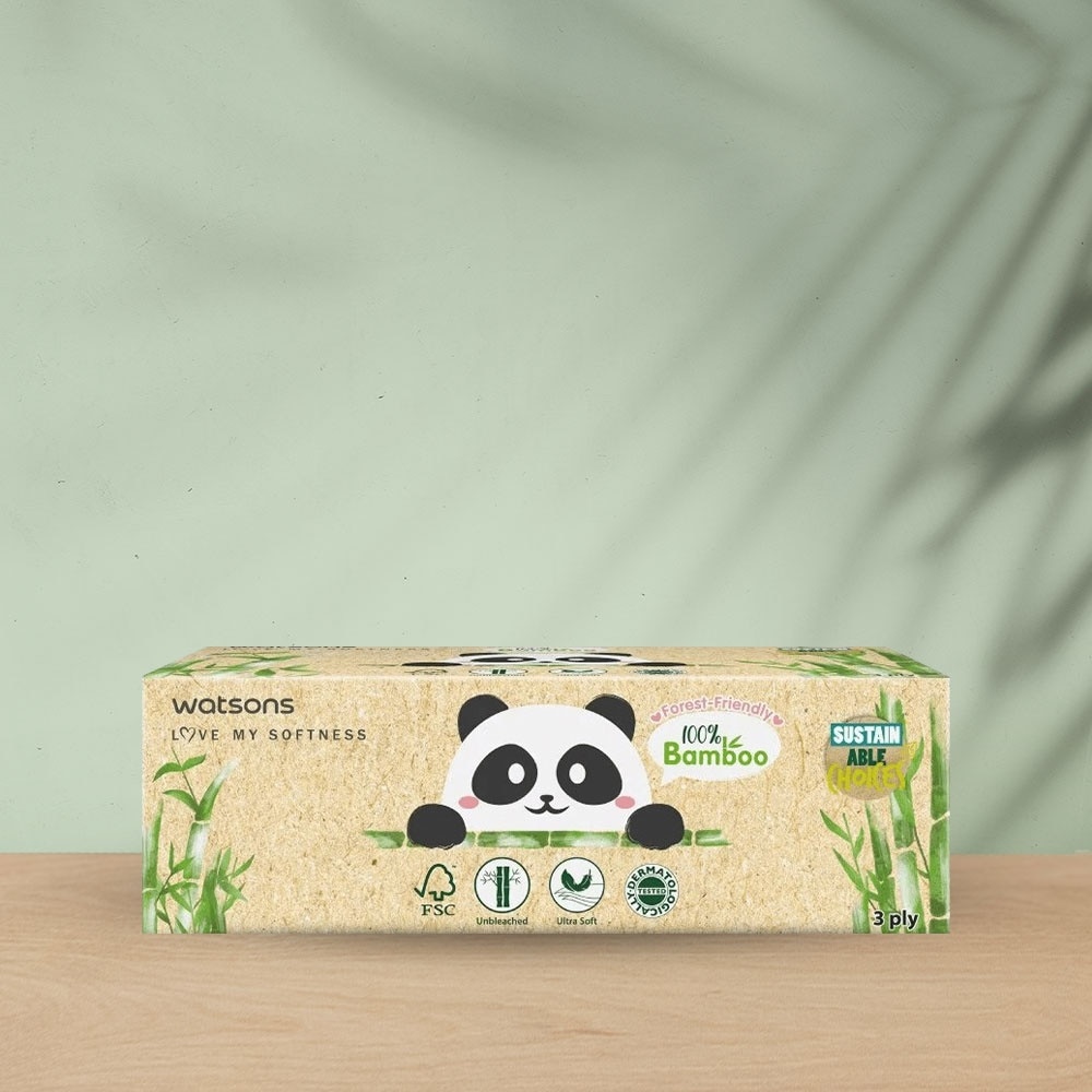 Khăn Giấy Hộp Watsons Facial Box Tissue 3ply x 100s (Bamboo)